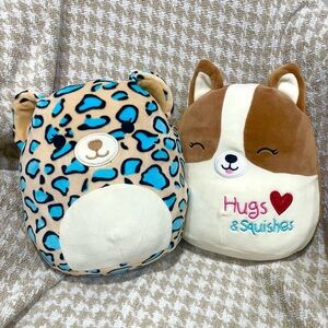 Squishmallow Bundle - 8” Regina the Corgi Dog and 8" Liv the Teal Leopard